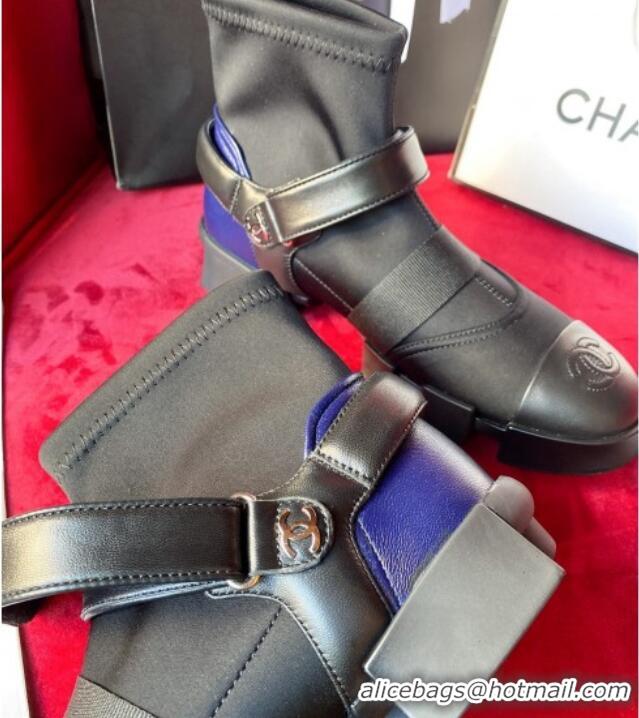 Purchase Chanel Leather Strap Wrap Ankle Boots Black 071811