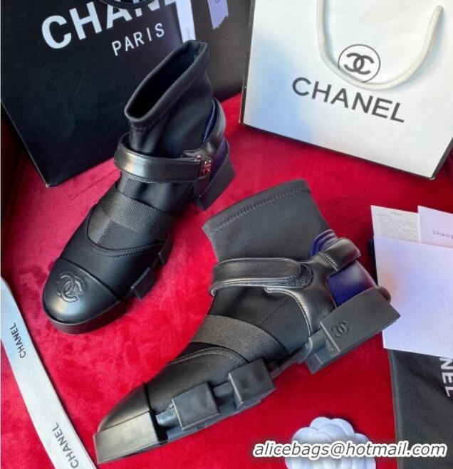 Purchase Chanel Leather Strap Wrap Ankle Boots Black 071811