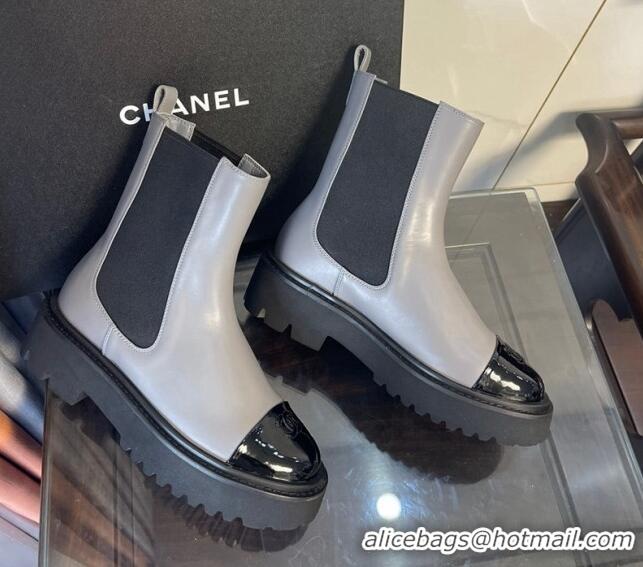 Sumptuous Chanel Calfskin Slip-on Ankle Boots Gray 071812