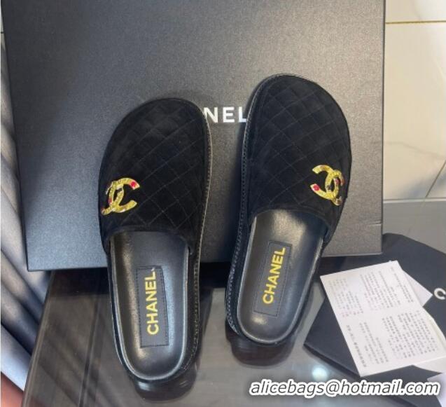 Perfect Chanel Suede Flat Mules G38648 Black 071813