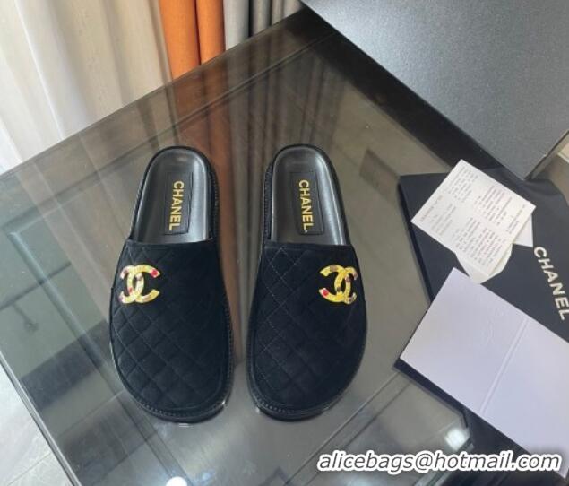 Perfect Chanel Suede Flat Mules G38648 Black 071813