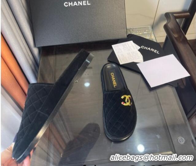 Perfect Chanel Suede Flat Mules G38648 Black 071813