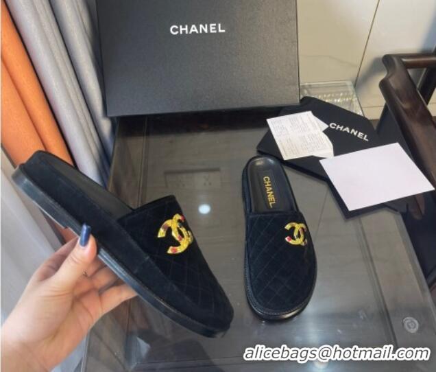 Perfect Chanel Suede Flat Mules G38648 Black 071813