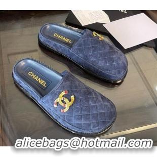 Classic Specials Chanel Suede Flat Mules G38648 Blue 071814 