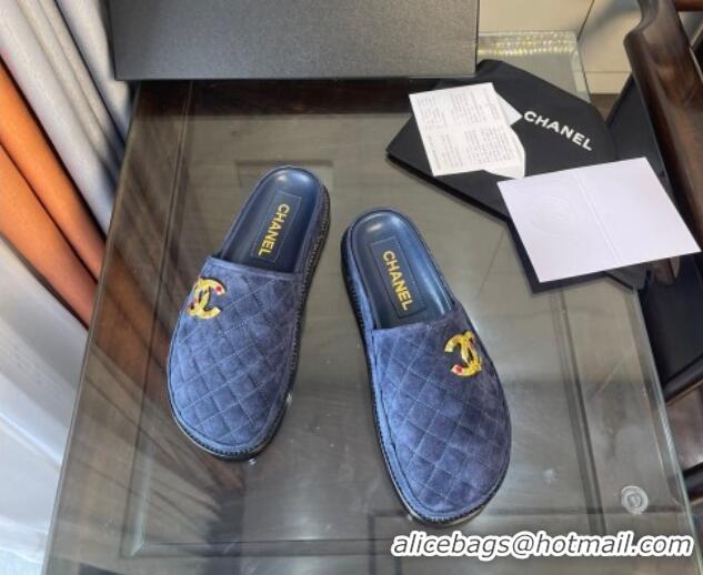 Classic Specials Chanel Suede Flat Mules G38648 Blue 071814 