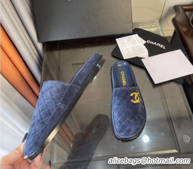 Classic Specials Chanel Suede Flat Mules G38648 Blue 071814 