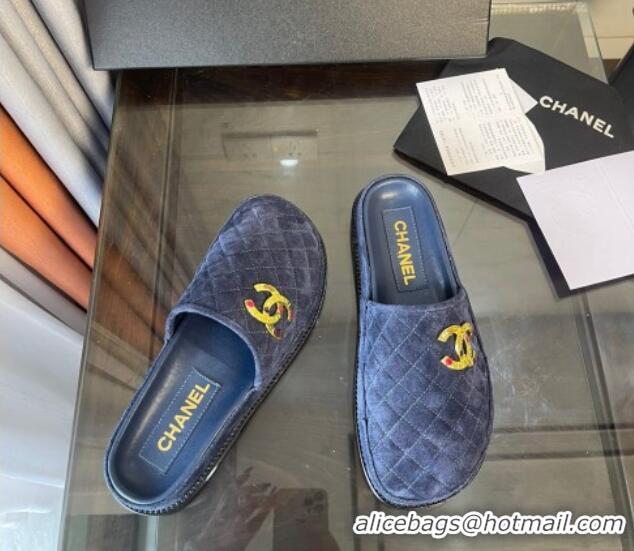 Classic Specials Chanel Suede Flat Mules G38648 Blue 071814 