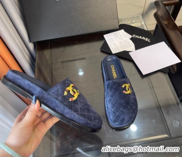 Classic Specials Chanel Suede Flat Mules G38648 Blue 071814 