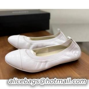 Good Looking Chanel Leather Ballerinas White 071815