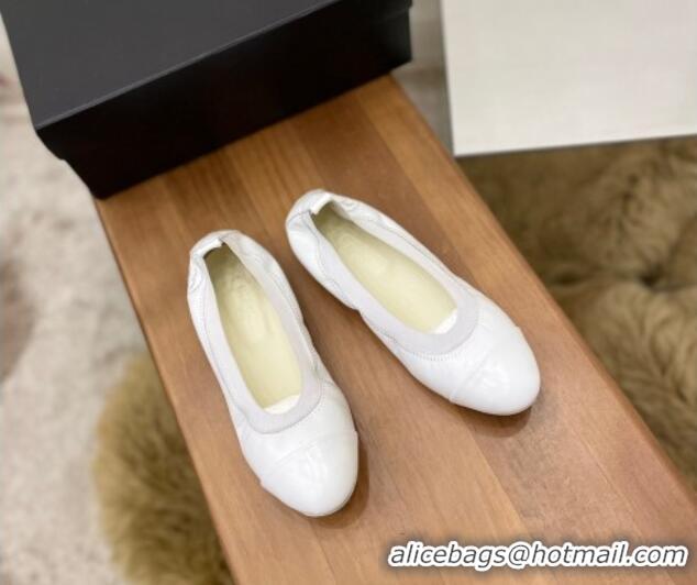 Good Looking Chanel Leather Ballerinas White 071815