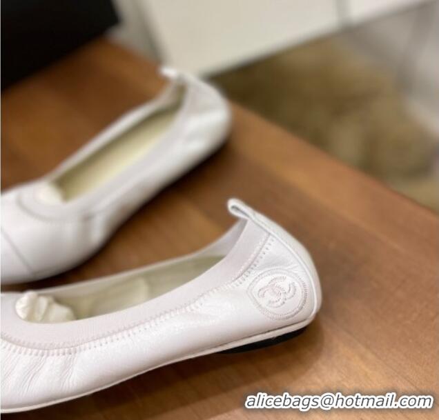 Good Looking Chanel Leather Ballerinas White 071815