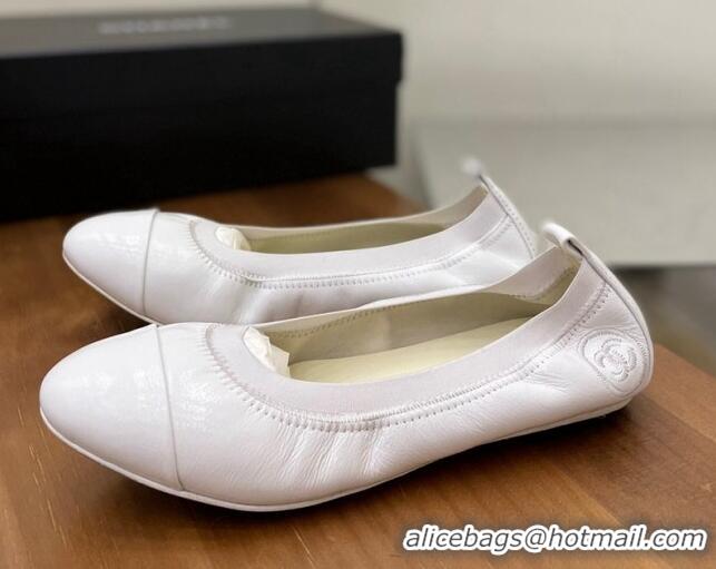 Good Looking Chanel Leather Ballerinas White 071815