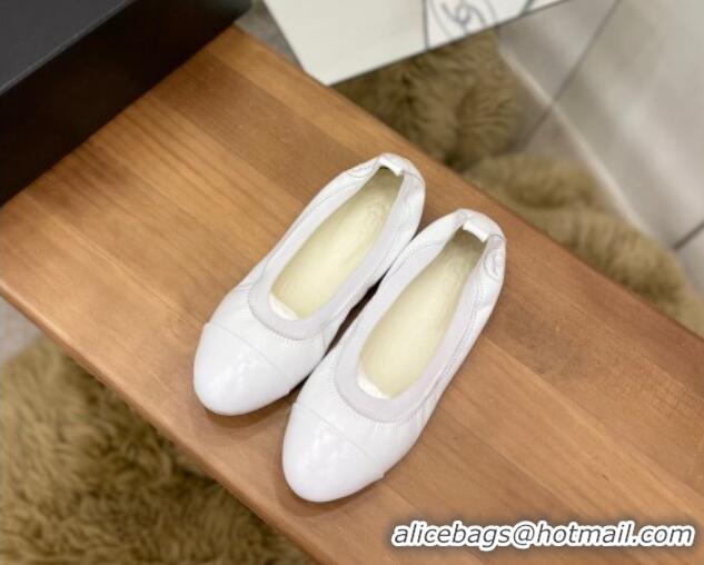 Good Looking Chanel Leather Ballerinas White 071815