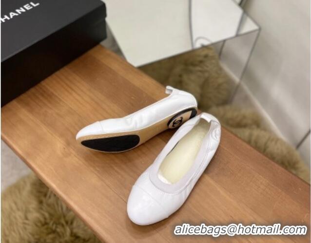 Good Looking Chanel Leather Ballerinas White 071815