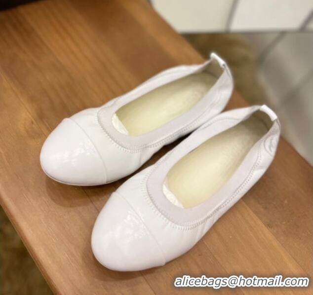 Good Looking Chanel Leather Ballerinas White 071815