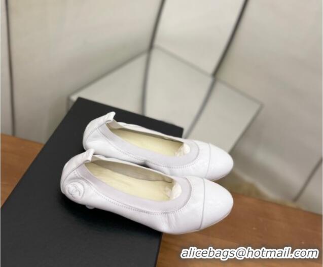 Good Looking Chanel Leather Ballerinas White 071815