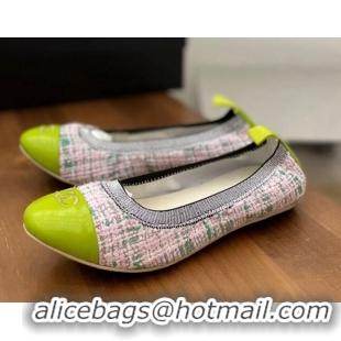 Top Design Chanel Tweed Ballerinas Green/Pink 071818