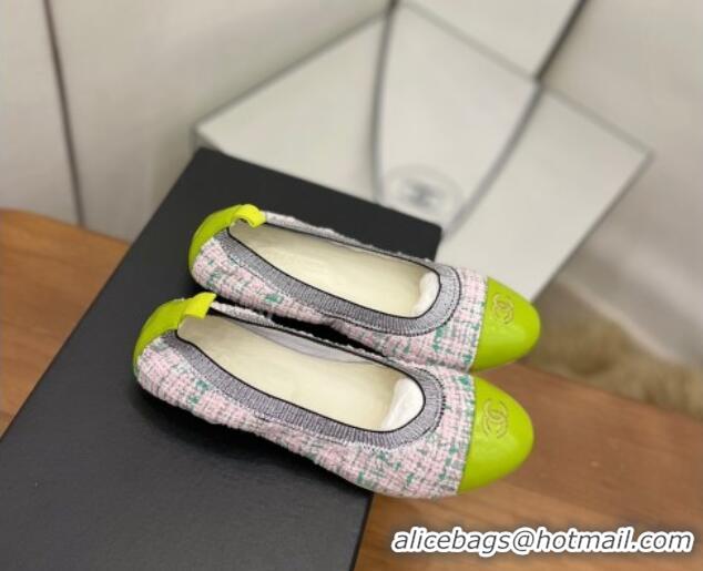 Top Design Chanel Tweed Ballerinas Green/Pink 071818