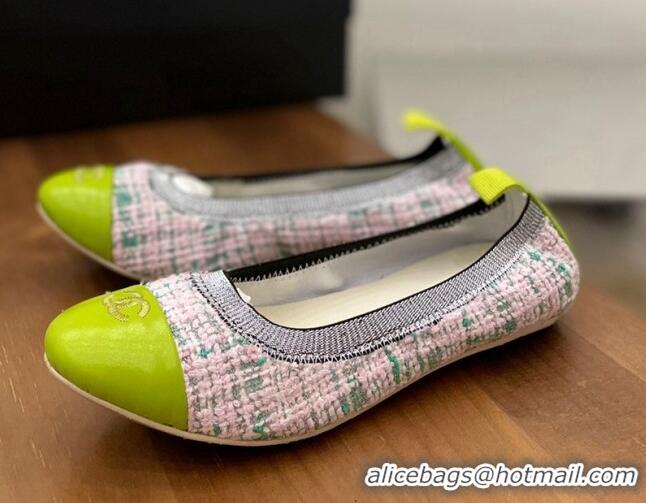 Top Design Chanel Tweed Ballerinas Green/Pink 071818