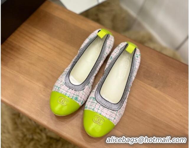 Top Design Chanel Tweed Ballerinas Green/Pink 071818