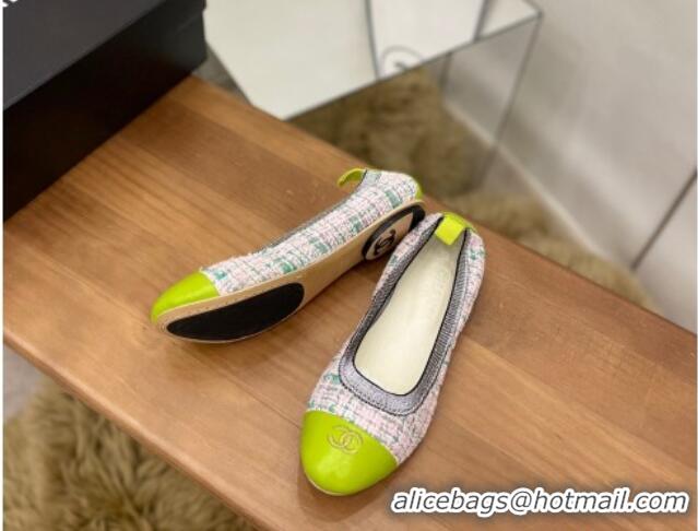 Top Design Chanel Tweed Ballerinas Green/Pink 071818