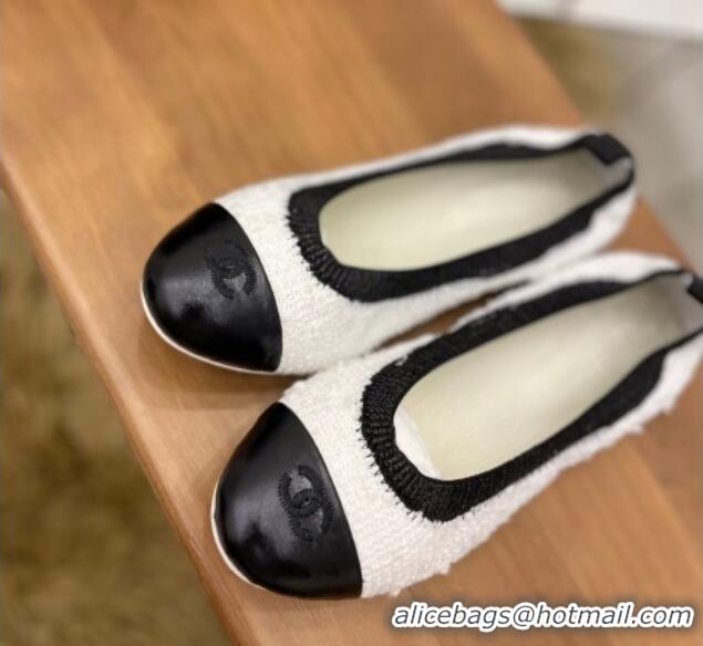 Cheap Price Chanel Tweed Ballerinas White/Black 071819