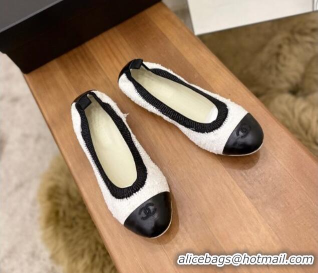 Cheap Price Chanel Tweed Ballerinas White/Black 071819