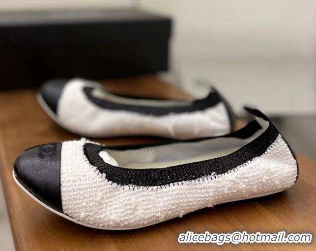 Cheap Price Chanel Tweed Ballerinas White/Black 071819