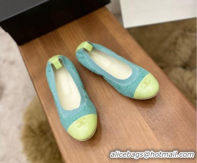 Luxury Chanel Tweed Ballerinas Blue/Green 071821