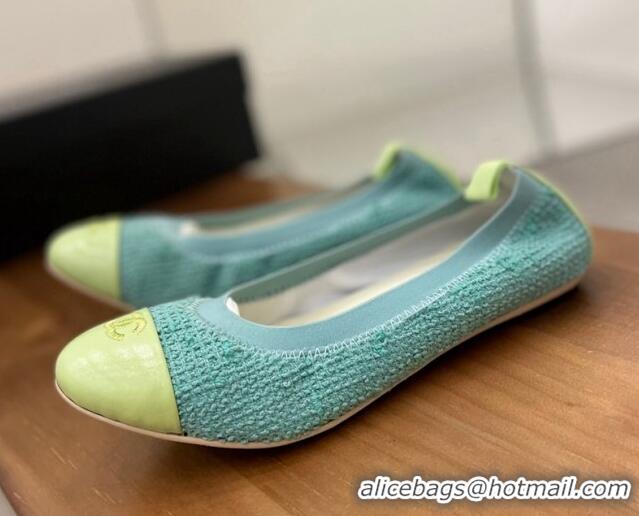 Luxury Chanel Tweed Ballerinas Blue/Green 071821