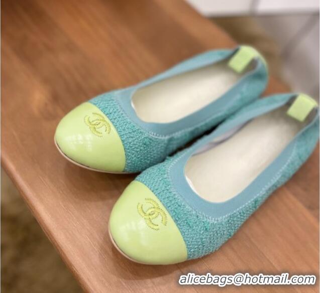 Luxury Chanel Tweed Ballerinas Blue/Green 071821