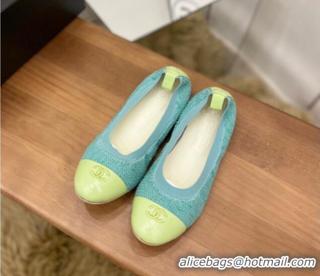 Luxury Chanel Tweed Ballerinas Blue/Green 071821