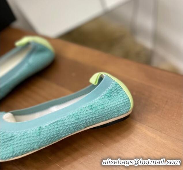 Luxury Chanel Tweed Ballerinas Blue/Green 071821