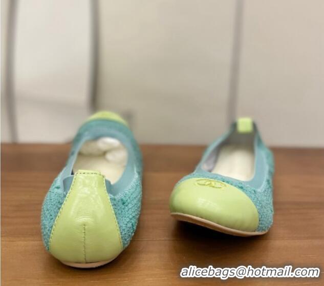 Luxury Chanel Tweed Ballerinas Blue/Green 071821