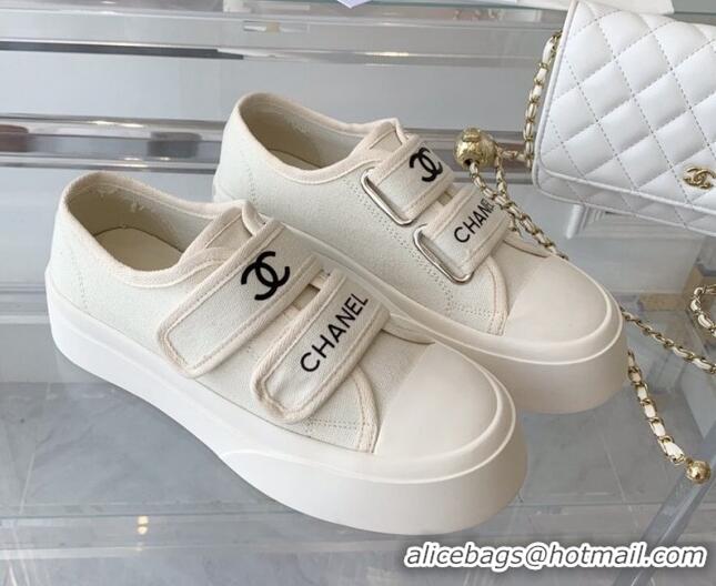 Luxury Cheap Chanel Canvas Sneakers White 071823