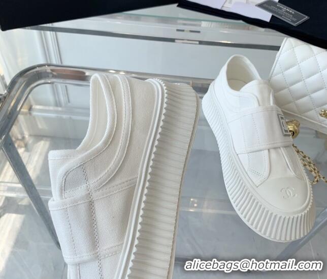 Trendy Design Chanel Canvas Platform Sneakers White 071826