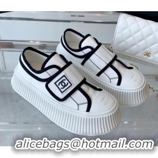 Stylish Chanel Canvas Platform Sneakers White 071828