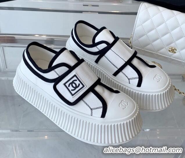 Stylish Chanel Canvas Platform Sneakers White 071828