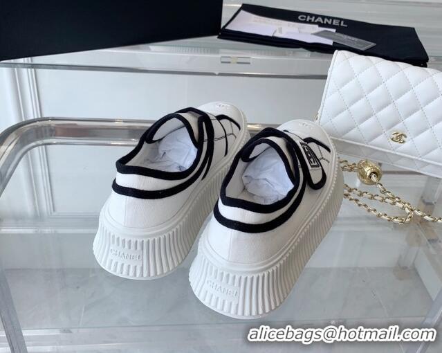 Stylish Chanel Canvas Platform Sneakers White 071828