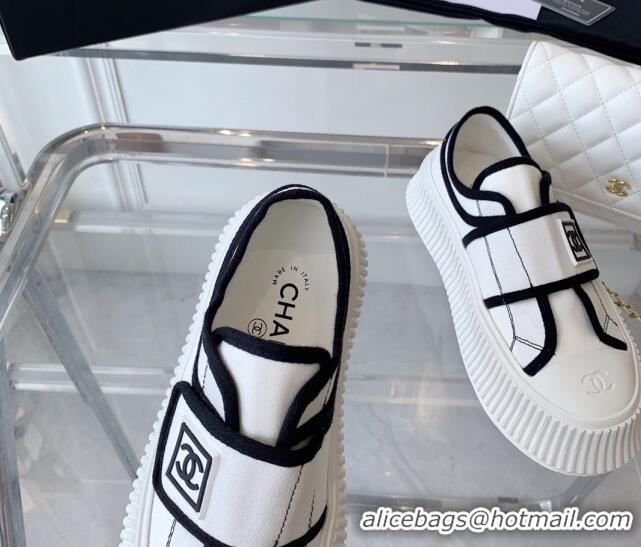 Stylish Chanel Canvas Platform Sneakers White 071828