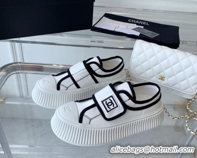 Stylish Chanel Canvas Platform Sneakers White 071828