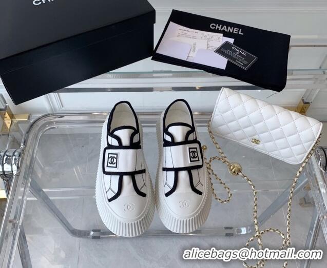 Stylish Chanel Canvas Platform Sneakers White 071828