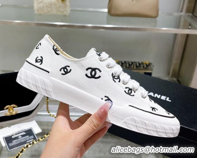 Stylish Chanel Canvas Platform Sneakers White 071828