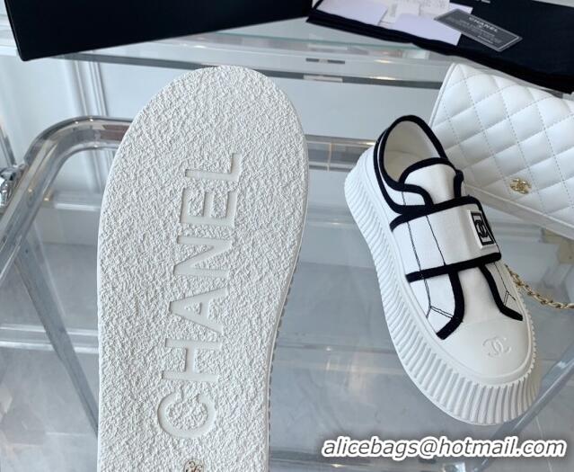 Stylish Chanel Canvas Platform Sneakers White 071828