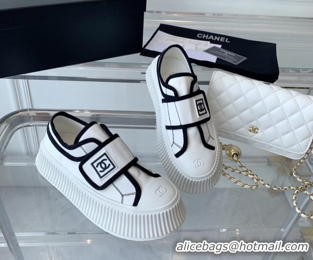 Stylish Chanel Canvas Platform Sneakers White 071828