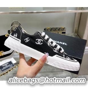 Luxury Discount Chanel CC Canvas Sneakers Black 071830