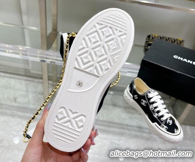 Luxury Discount Chanel CC Canvas Sneakers Black 071830