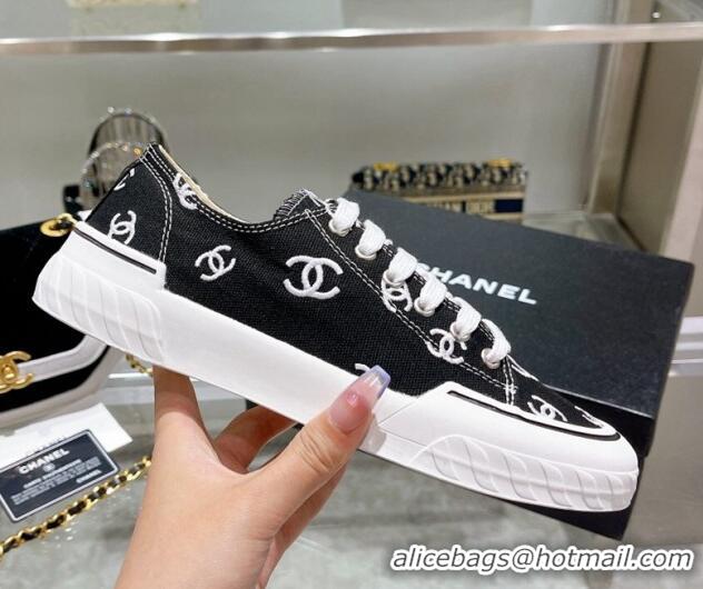 Luxury Discount Chanel CC Canvas Sneakers Black 071830