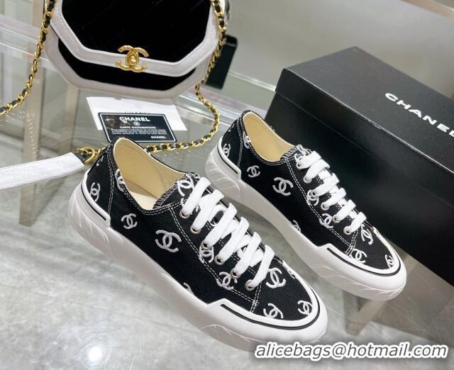 Luxury Discount Chanel CC Canvas Sneakers Black 071830