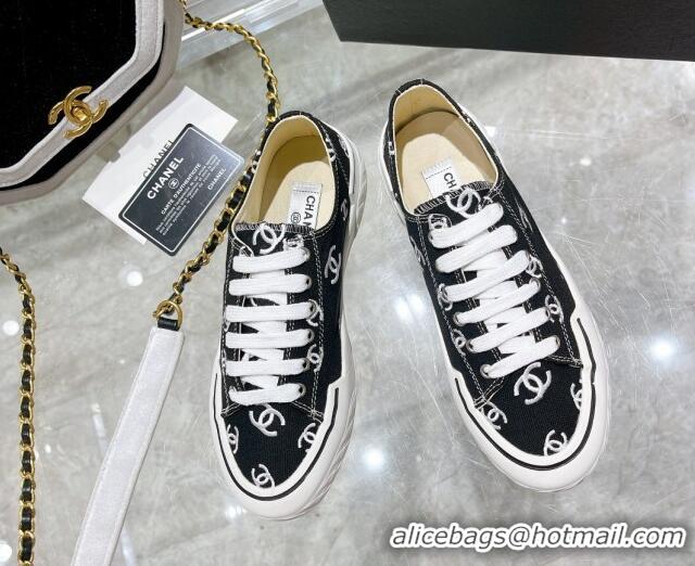 Luxury Discount Chanel CC Canvas Sneakers Black 071830